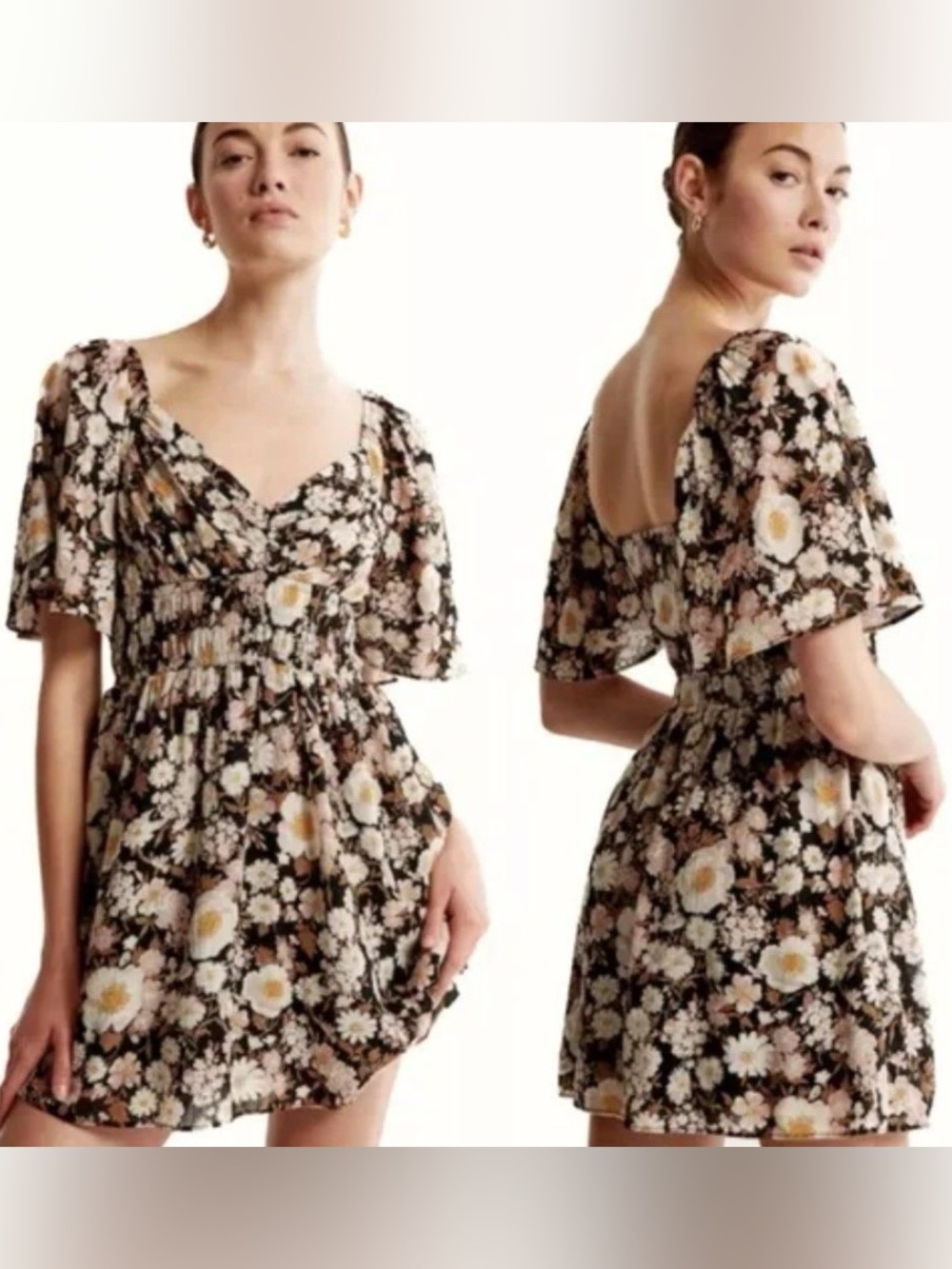 Abercrombie & Fitch Floral Flutter Sleeve Mini Dress XL Fall Autumn Cottagecore